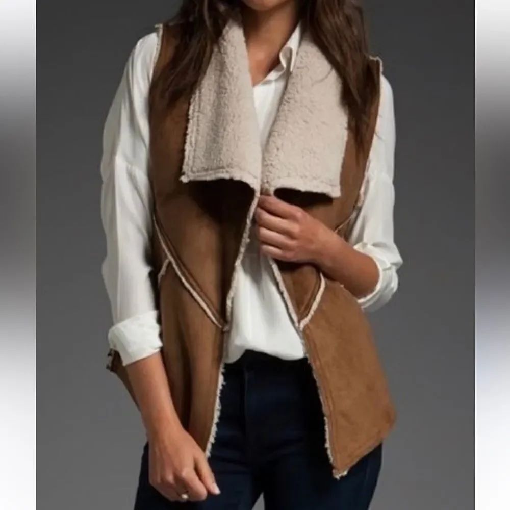 Sanctuary Faux Suede Sherpa Open Front Vest Women’s Medium